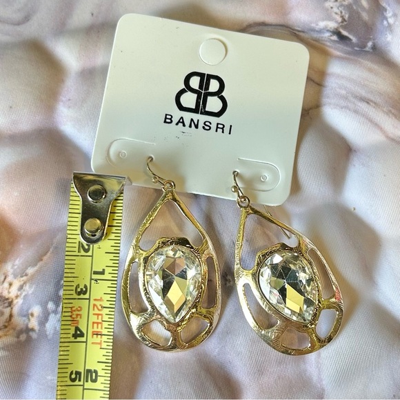 NWT Bansri Gold Clear Crystal Teardrop Statement Dangle Earrings - Picture 3 of 6